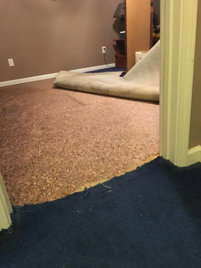 Carpet pad removal revealing water damage during Drying & Dehumidification in San Clemente
