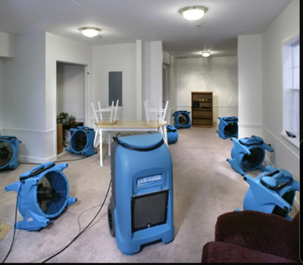 Air movers and dehumidifier setup for Water Damage Restoration in San Clemente