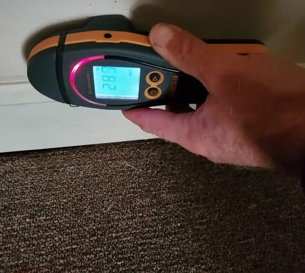 Moisture detection at baseboard during Storm Damage Restoration in San Clemente
